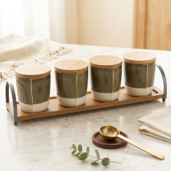 Spice Jar Set 4 Pcs With Wooden Stand